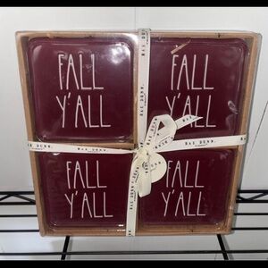 Rae Dunn Burgundy 'Fall Y'All' Coasters